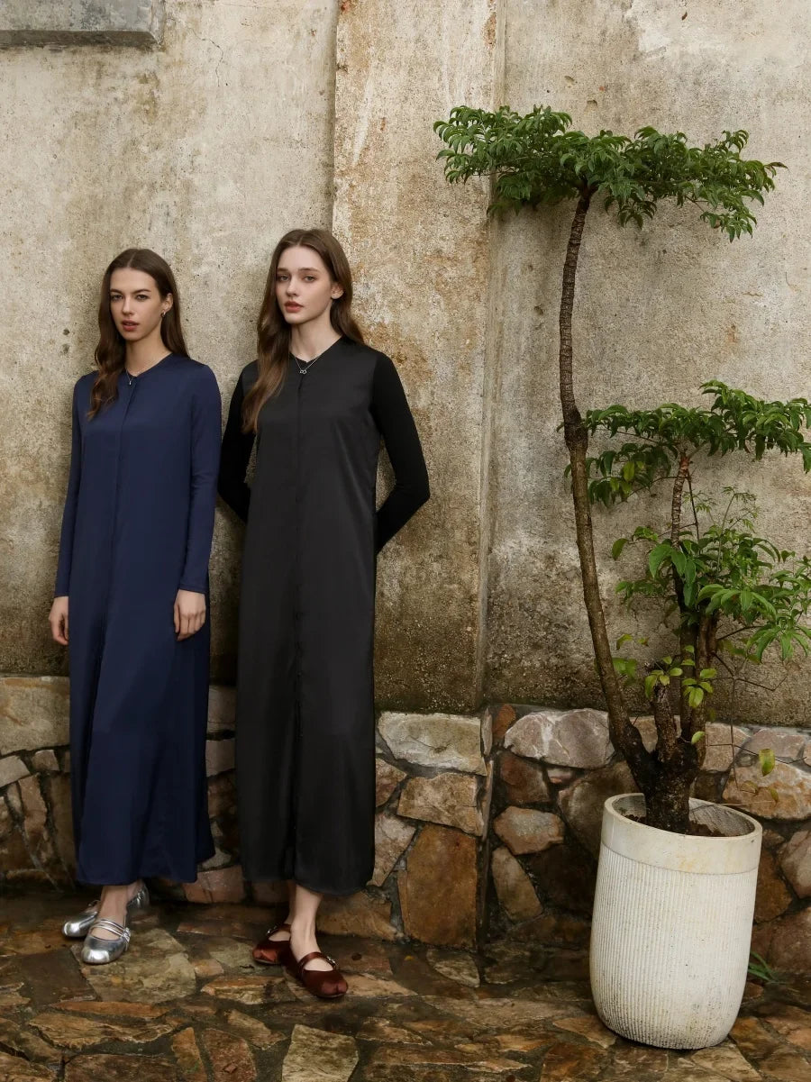 2025 light matte satin dress + Jersey modal sleeve super comfortable woman dress