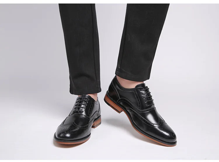 Autumn New Genuine Leather Business Dress Shoes Men Carved Brock Men's Shoes Leather Office Gentleman Oxfords Shoe