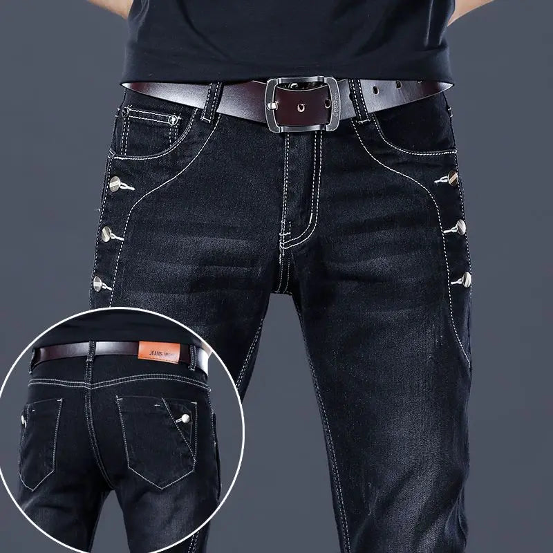 Stylish Black Luxury Men's Punk Fashion Comfortable Stretch Jeans