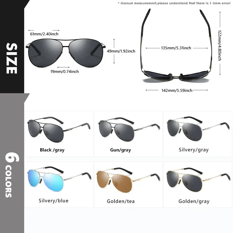 Classic Pilot Sunglasses Polarized Man Anti-Glare Safe Driving Glasses Woman Fishing Goggles Unisex UV400 Gafas De Sol