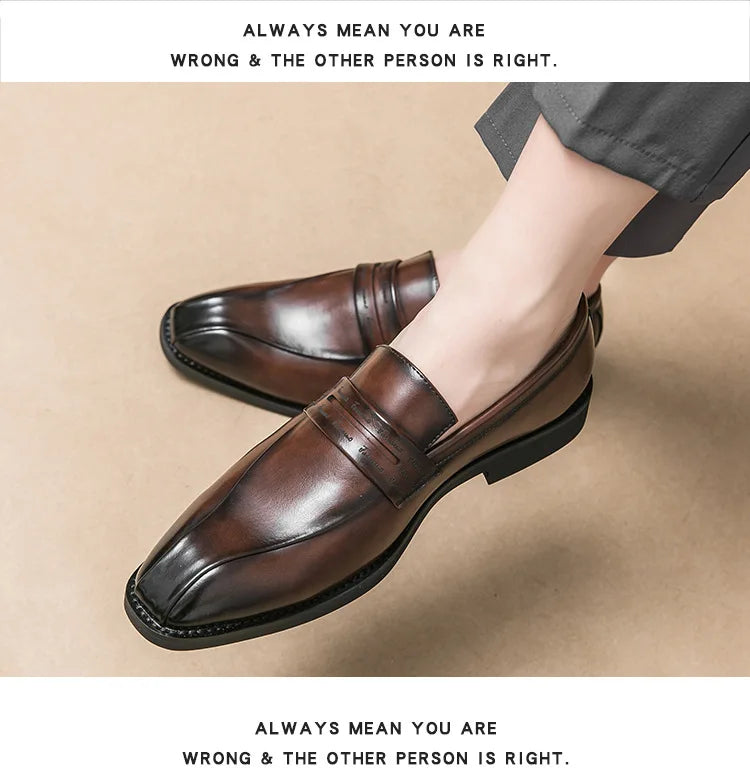 Men's Large Size Thick Bottom Heightening Painted Surface Slip-On Loafers Shoes with Rubber Sole And Ultra Leather Material