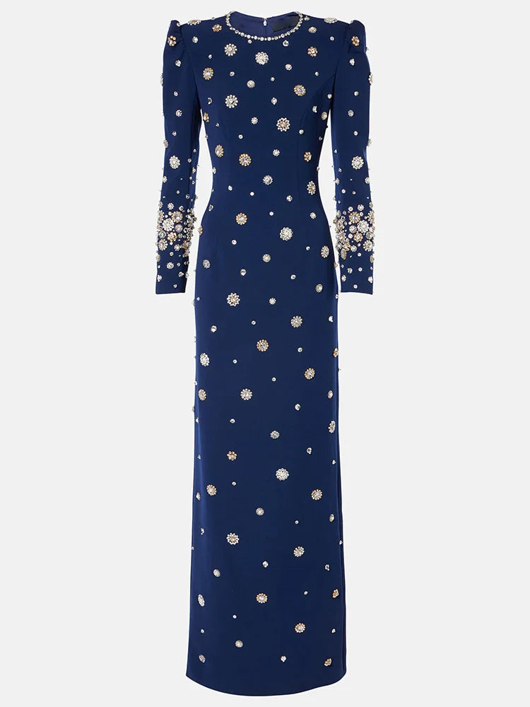 Newest Fashion 2026 Designer Party Vestido Women's Formal Long Sleeve Luxurious Beaded Long Maxi Dress