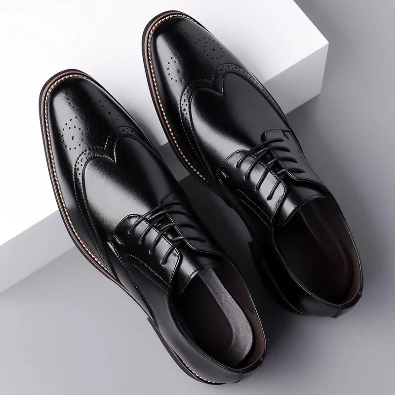 Men’s Brogue Oxford Formal Leather Shoes – Business Style, Brown/Black, EU 40–48