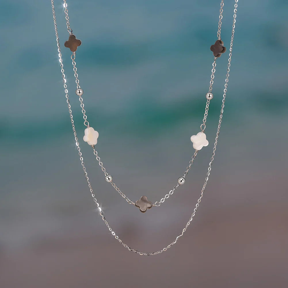Elegant Ladies 925 Sterling Silver Necklace Four-Leaf Clover Inlaid Shell Decoration Suitable Daily Wear And Gifts