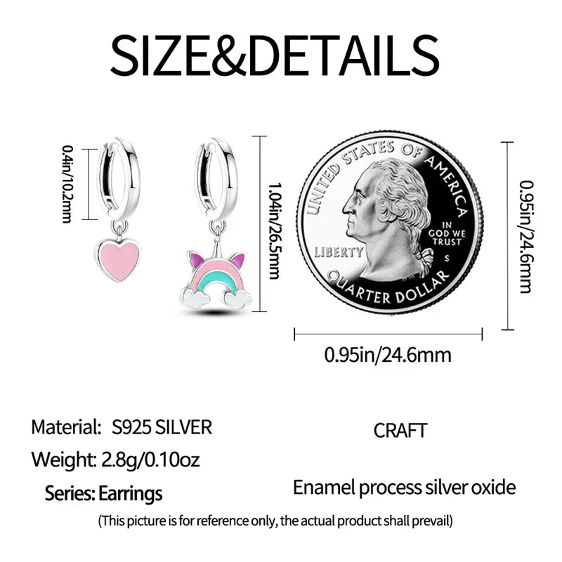 Earrings For Womens 925 Silver Color Pink Rainbow Horse Bear Bee Double Hoop Earrings Fine Engagement Anniversary Jewelry Gifts