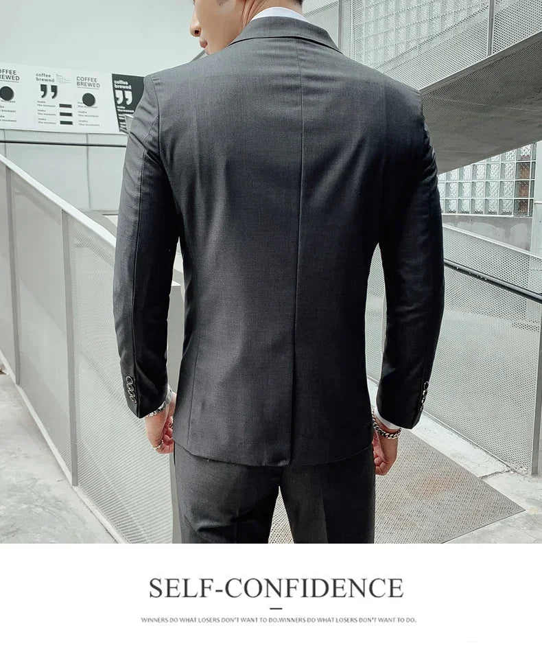 Suit Men's (Blazer+ Vest + Pants) 2025 Business Gentleman Fashionable and Fitted Casual Work Solid-color Wedding Best Man Suit