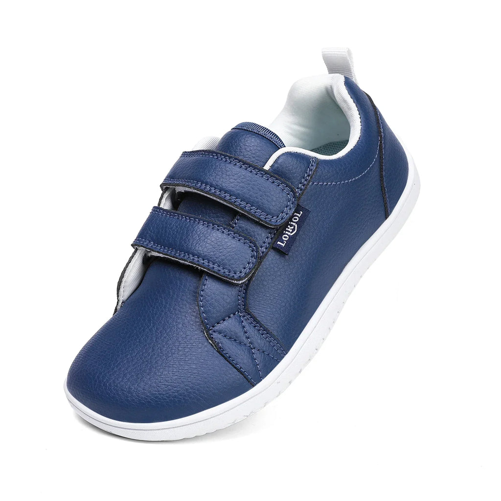 Kids Barefoot Shoes Boys Girls Wide Toe Minimalist Fashion Sneakers Lightweight Hook Loop Artificial Leather Walking Flats
