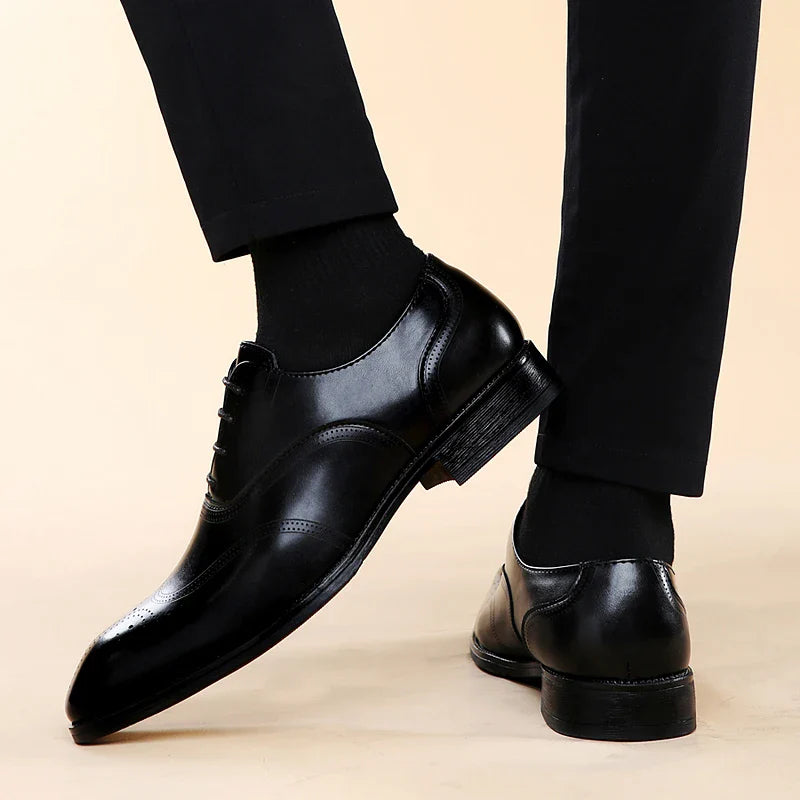 Luxury Brand Men's Glossy Leather Shoes Classic Brogue Shoes Lace Up Men's Office High-quality Business Shoes Big Size：38-48