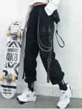 ZOKI Gothic Women Cargo Pants Black Joggers High Waisted Harajuku Harem Pants