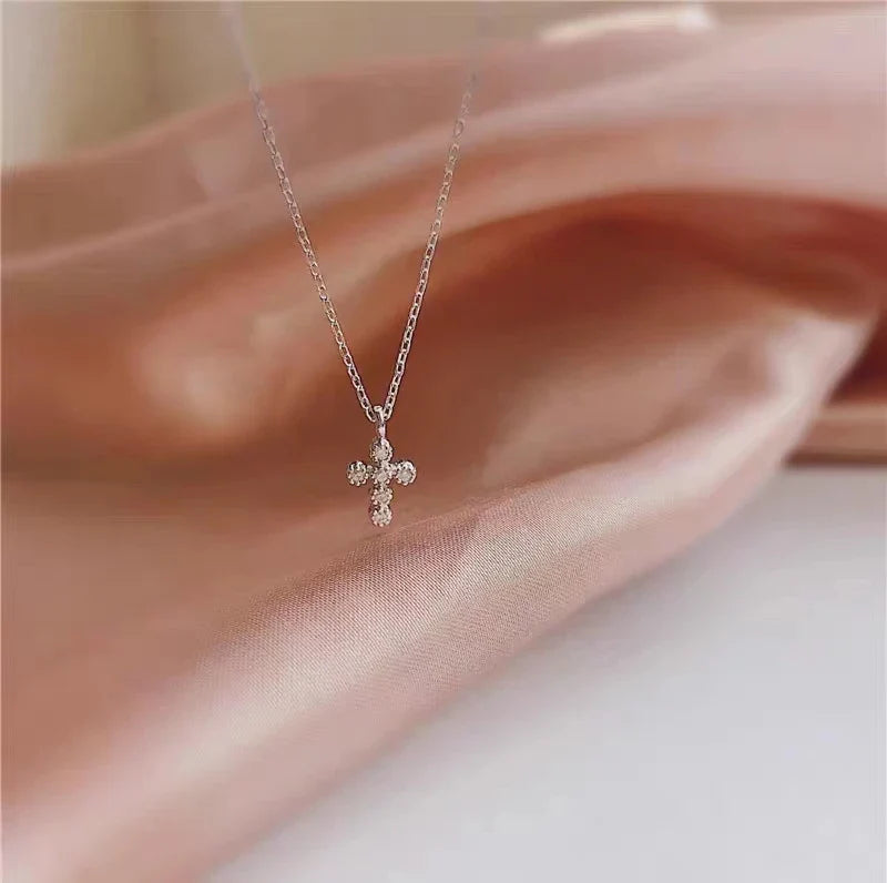 New 100% 925 Sterling Silver Zircon Cross Necklaces Pendant Fashion Sterling Silver Jewelry Statement for Women Bijoux