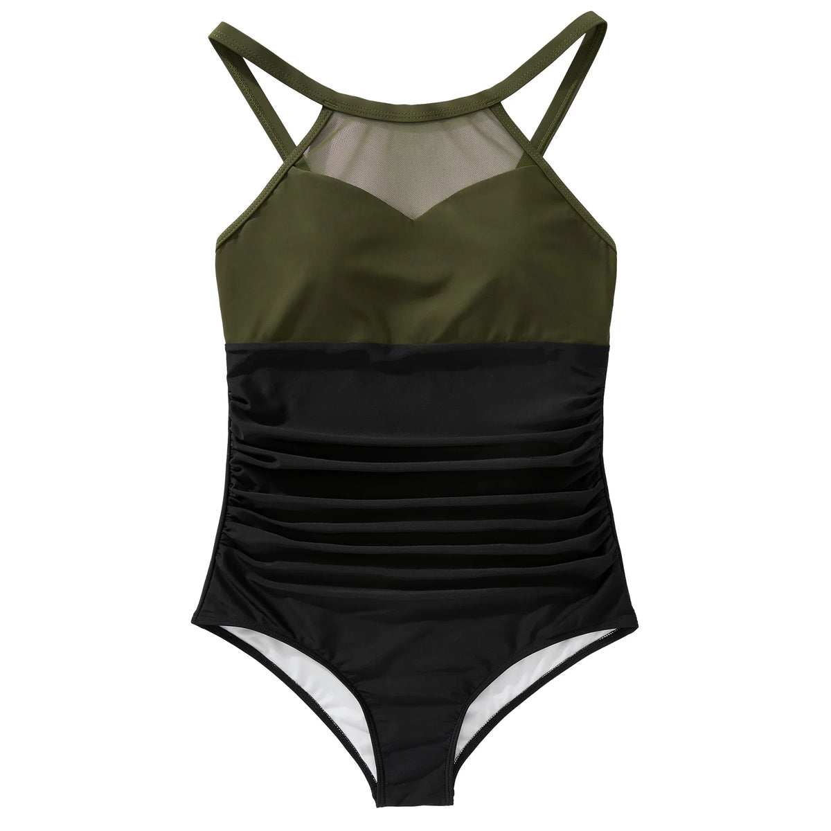 XL Size One Piece Swimsuit Women Mesh Hollow Out Swimwear For Women Solid Padded Push Up Plus Size Summer Bathing Suits Female