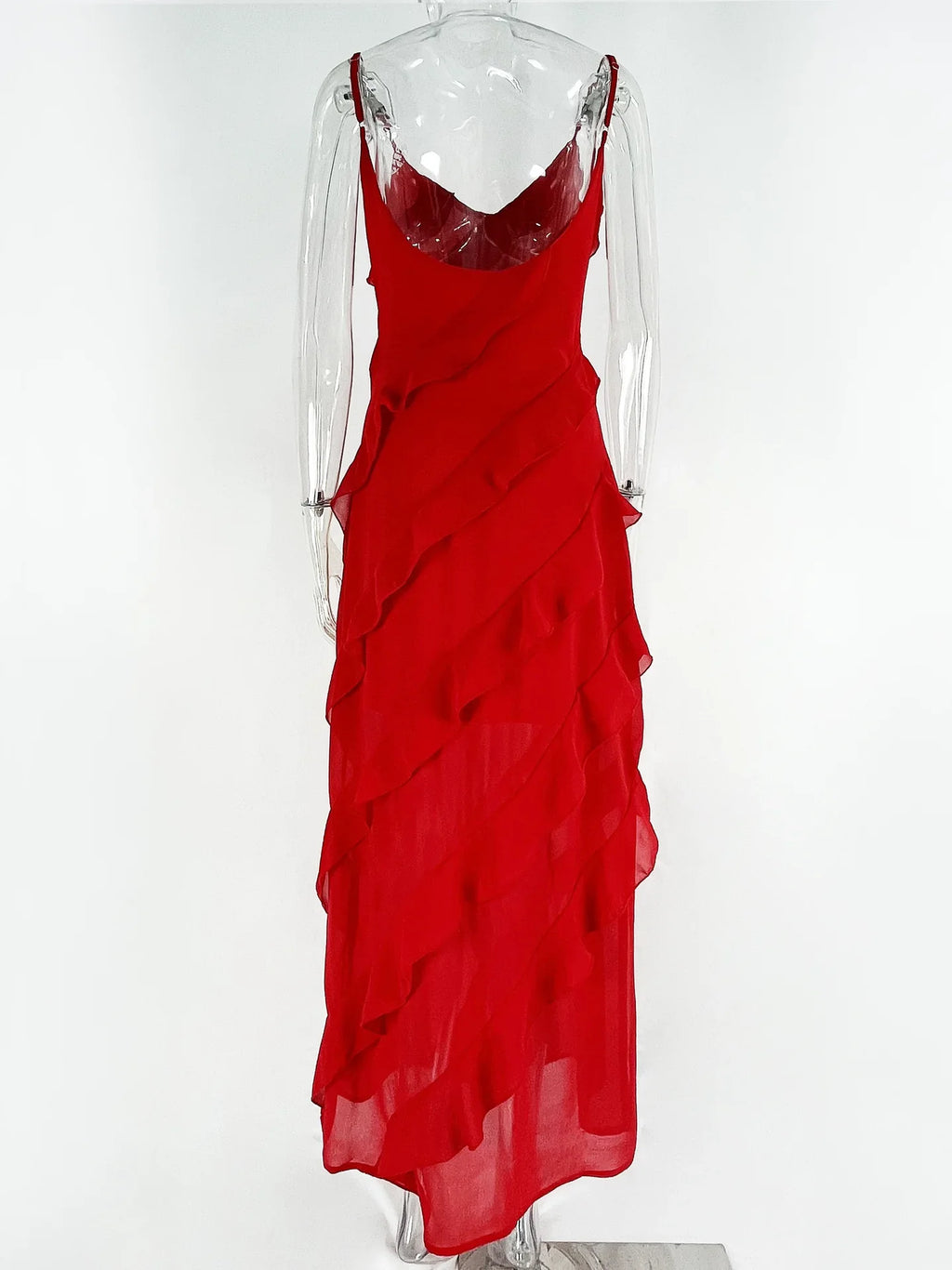 2024 Summer Fashion New Elegant Women's Sexy Chiffon Vacation Style Sling Dress with Ruffle Edge Style Long Dress