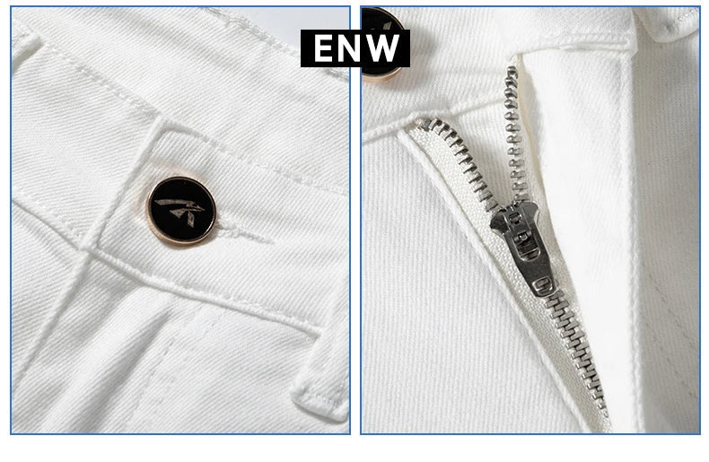 2026 Men White Jeans Fashion Casual Classic Style Slim Fit Soft Trousers Male Brand Advanced Stretch Pants