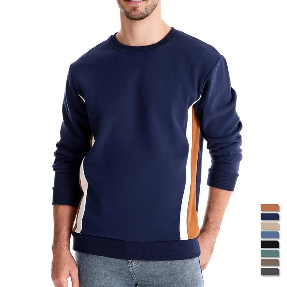 Mens Patckwork Cotton-blend Crew Neck Sweatshirts Fashion Casual Sport Round Neck Pullover Sweatshirt for Men