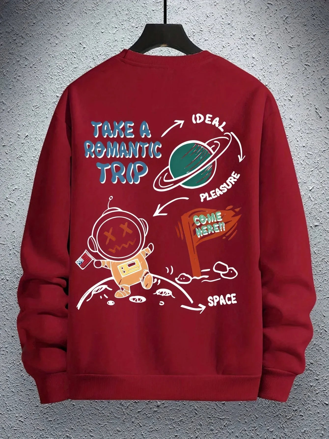 Casual loose astronaut cartoon print long sleeved round neck sweatshirt
