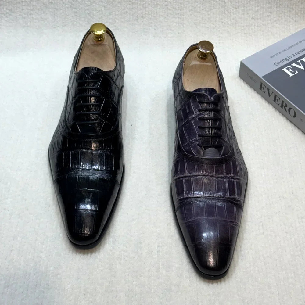 Men's Genuine Leather Oxford Dress Shoes Classic Wingtip Lace-Up Formal Shoes for Wedding Party Business Office