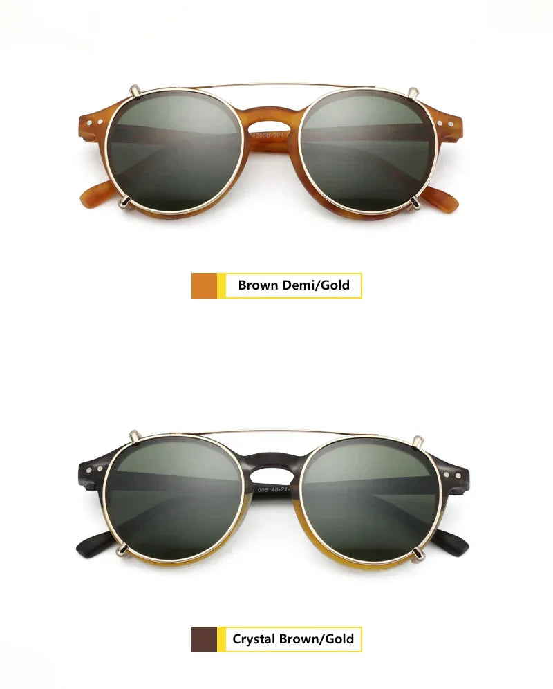 Steampunk Style Glasses (Anti Blue Light Blocking Eyewear) + Clip Lenses（Polarized Sunglasses Clips）for Women Men