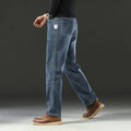 Men's Spring Autumn Soft Baggy Jeans Casual Straight Stretch Wide-Leg Business Denim Pants Versatile Comfortable Loose Trousers