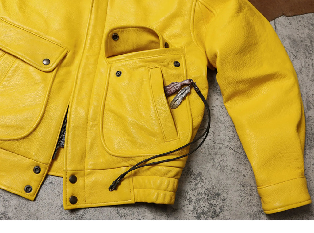 Spring Autumn Cool Handsome Short Yellow Soft Pu Leather Jacket Men Turn-down Collar Luxury Designer Clothes 2025