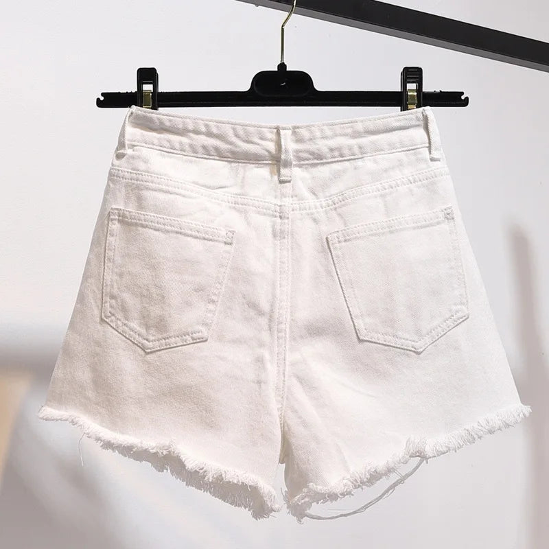 1pcs Summer Women Denim Shorts Fashion Casual High Waist Jeans Female Pocket Tassel Hot Pants Lady Streetwear Short Trousers