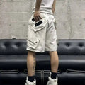 Summer New Men Tide High Street Drawstring Pocket Sports Casual Safari Style Shorts Loose Light Luxury Simple Capris HK4528