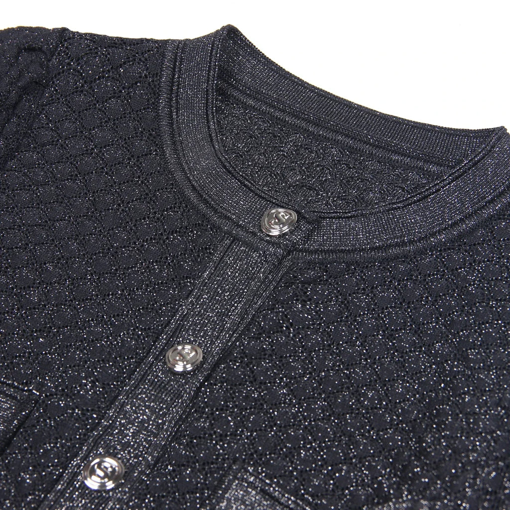 High Quality Fashionable Elastic Bright Silk Knitted Round Neck 7-inch Sleeve Single Row Button Lace Slim Fit Women's Dress