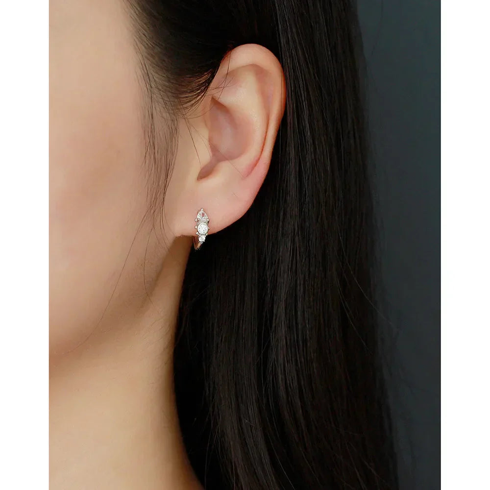925 Sterling Silver Earring Zircon Sun Flower Ear Ring Geometric Style Water Drop Ear Bone Cute Temperament Woman Girl Ear Jewel