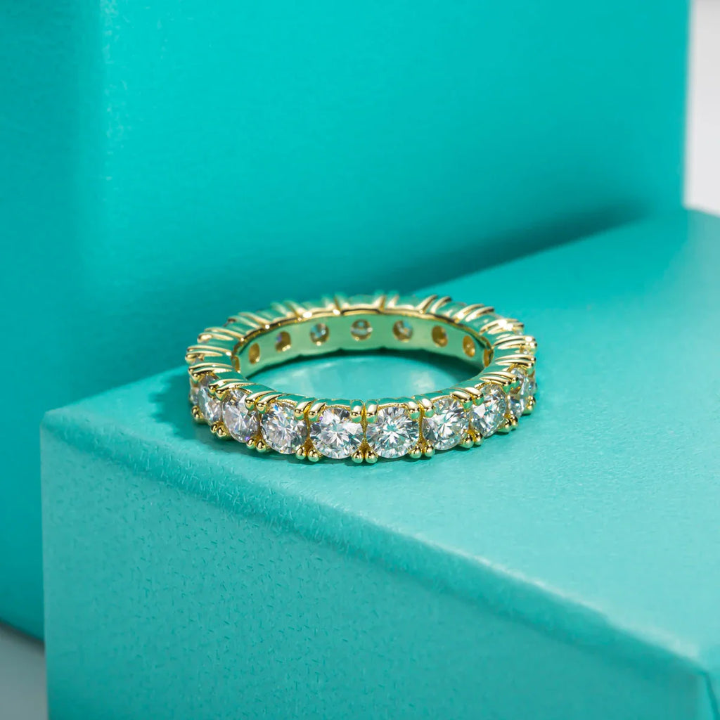 3.5mm D Color Moissanite Eternity Band Ring 925 Sterling Silver 14k Yellow Gold Plated Wedding Rings for Women Jewelry
