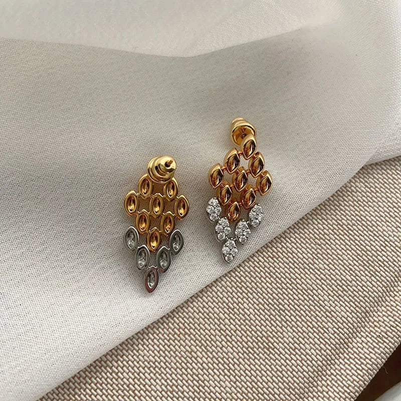 Cz stone pave rhombus chain dangle earrings for women geometric statement earrings party dainty jewelry delicate new in 2025