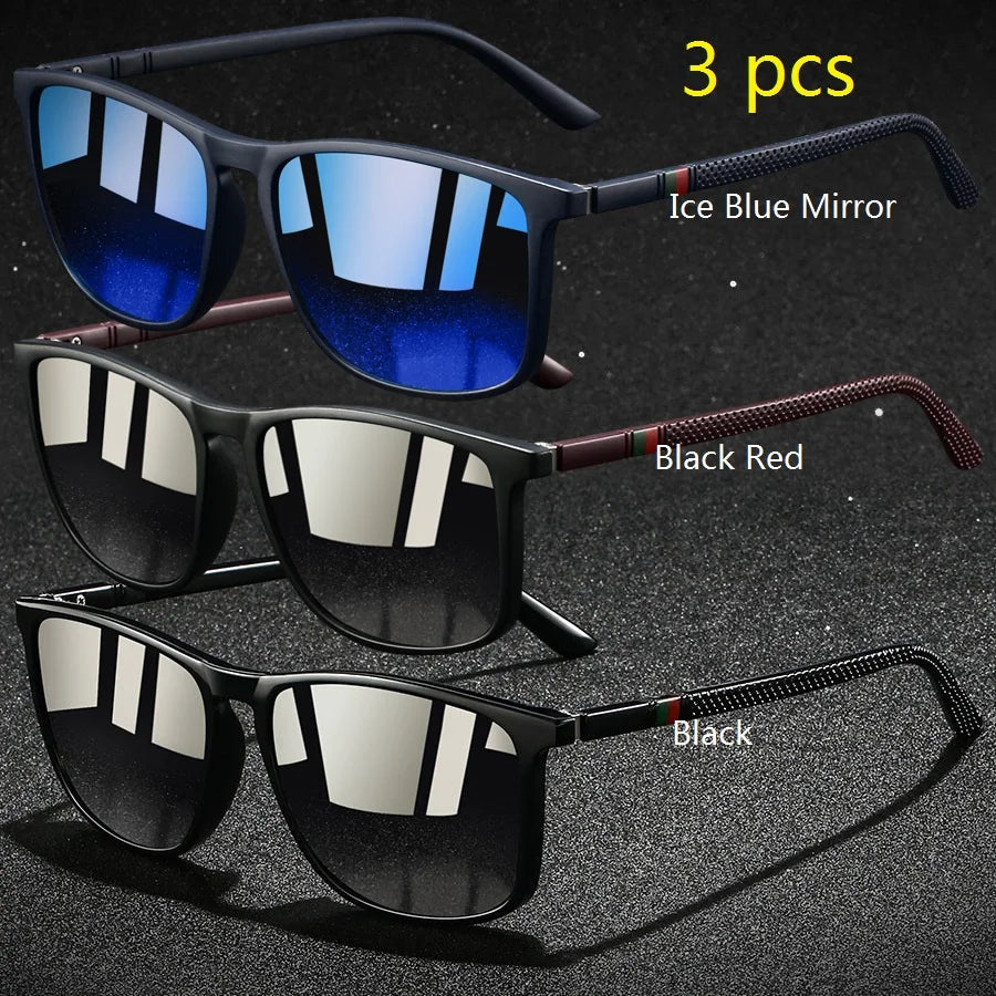 3 PCS Fashion Vintage Check Square Sunglasses Men WomenDriving Fishing Luxury Brand Designer Sun Glasses Retro UV400  Eyewear