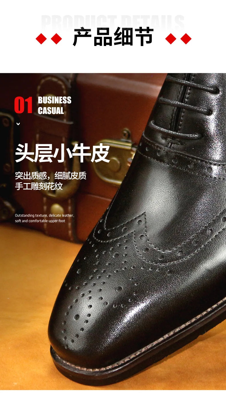 New  Genuine Leather Shoes Men Business Dress Formal Shoe British Carved Cowhide Top Layer Leather Shoes