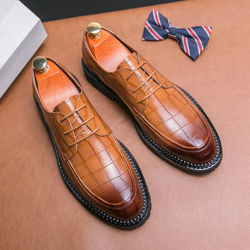 Men leather lace-up business shoes British casual breathable formal footwear Korean style