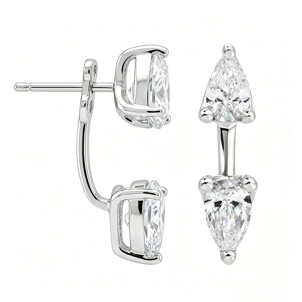 2 Stone Pear Cut Moissanite Stud Earrings for Women S925 Silver 2cttw All Lab Diamond Earring Pierced Ear Fine Jewelry Gift