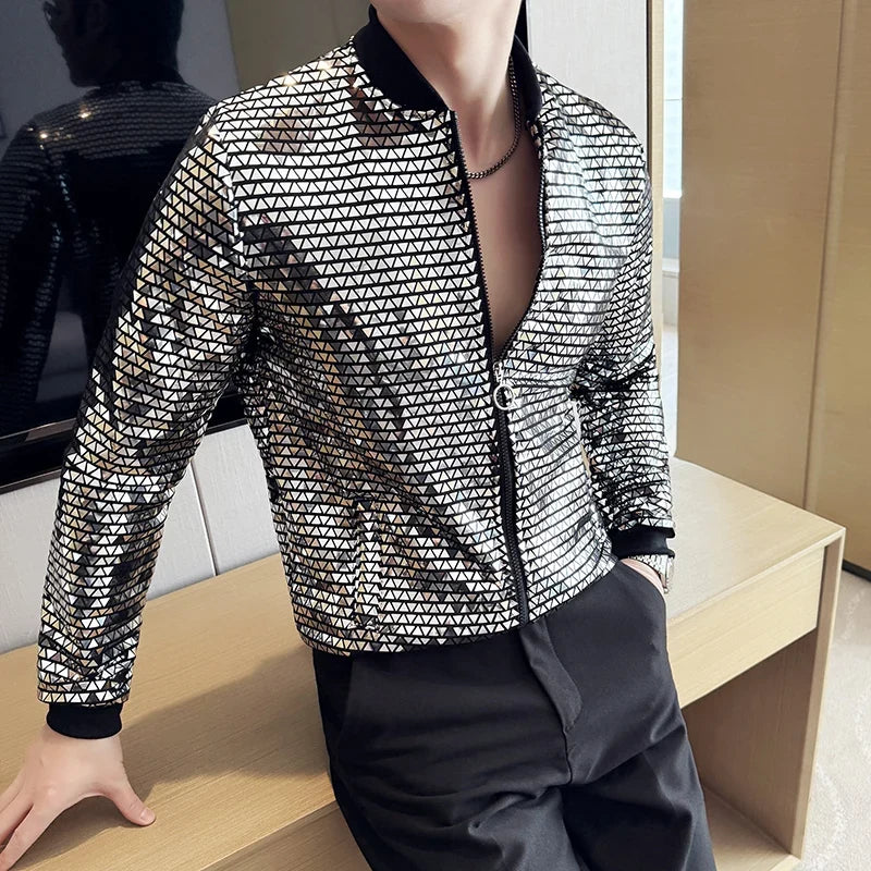 Men's Fashionable and Personalized Silver Sequin Jacket Summer New Ball Performance Suit Jacket Hip-hop Fashion Street Wear