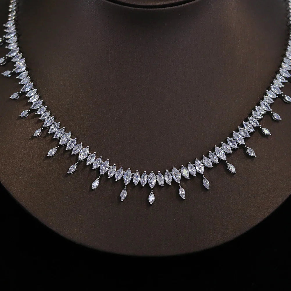 New CZ Simple Earring Necklace For Women Elegant Bridal Wedding Jewelry Set Bridesmaid Dinner Party Accessories， Gifts X0477