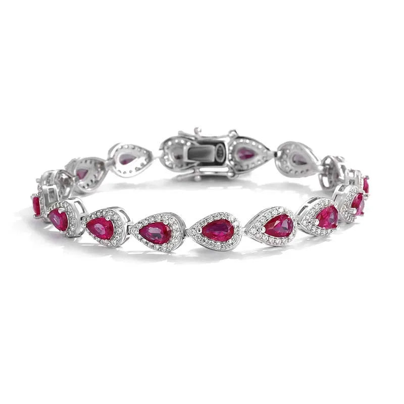 2023 New In Real S925 Sterling Silver Full Ruby Link Bracelet for Women Lab Grown Gemstones Bracelets Party Fine Jewelry