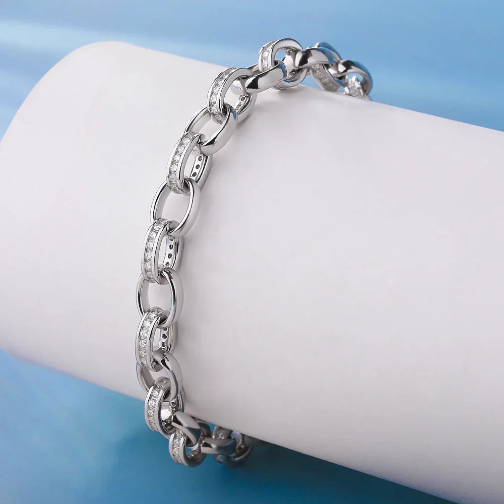 1.2mm Moissanite Tennis Bracelet with  925 Sterling Silver Cuban Link Chain Birthday Party Gifts Jewelry for Women Men
