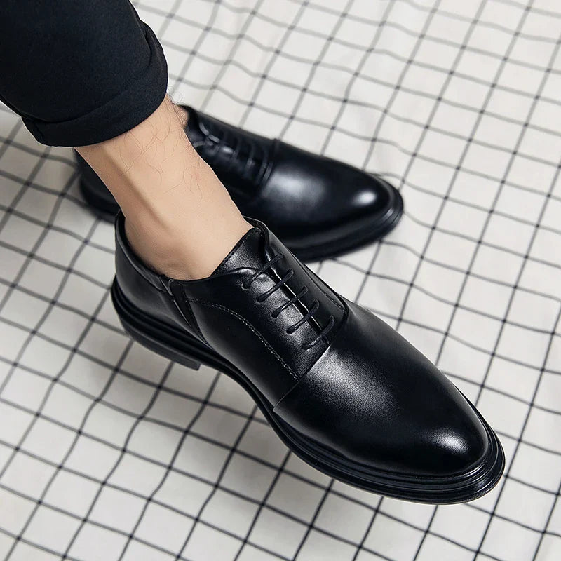 Brand Classic Derby Shoes Leather Man Business Dress Office Leather Shoes Flats Men Fashion Wedding Party Suit Club Shoe Vintage