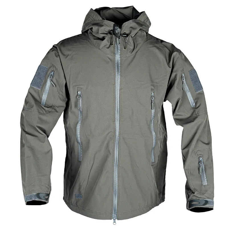 Men's Military Tactical Jackets Full Zip Shark Skin Soft Shell Tactical Waterproof Windbreaker Outdoors Hiking Hooded Coat S-4XL