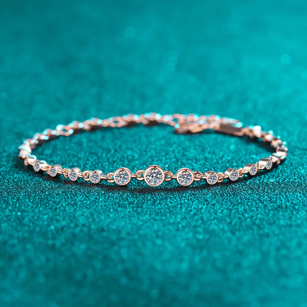Round Bezel 0.87cttw Full D Color Moissanite Diamond Bracelet For Women 925 Silver GRA Certified 19cm Link Bracelets Gift
