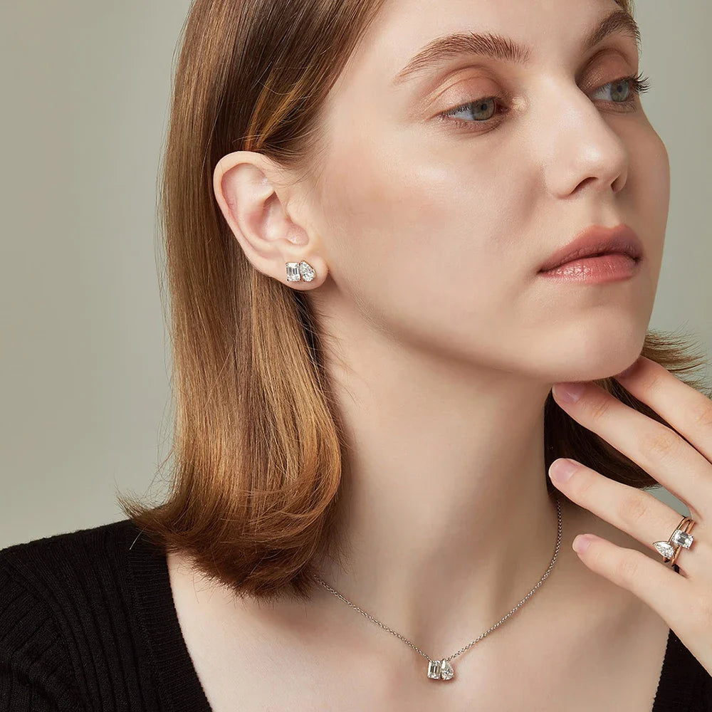 5cttw Radiant/Emerald Pear Cut Moissanite Diamond Pendant Necklace for Women  Certified 925 Silver 2-Stone Clavicle Neckchain