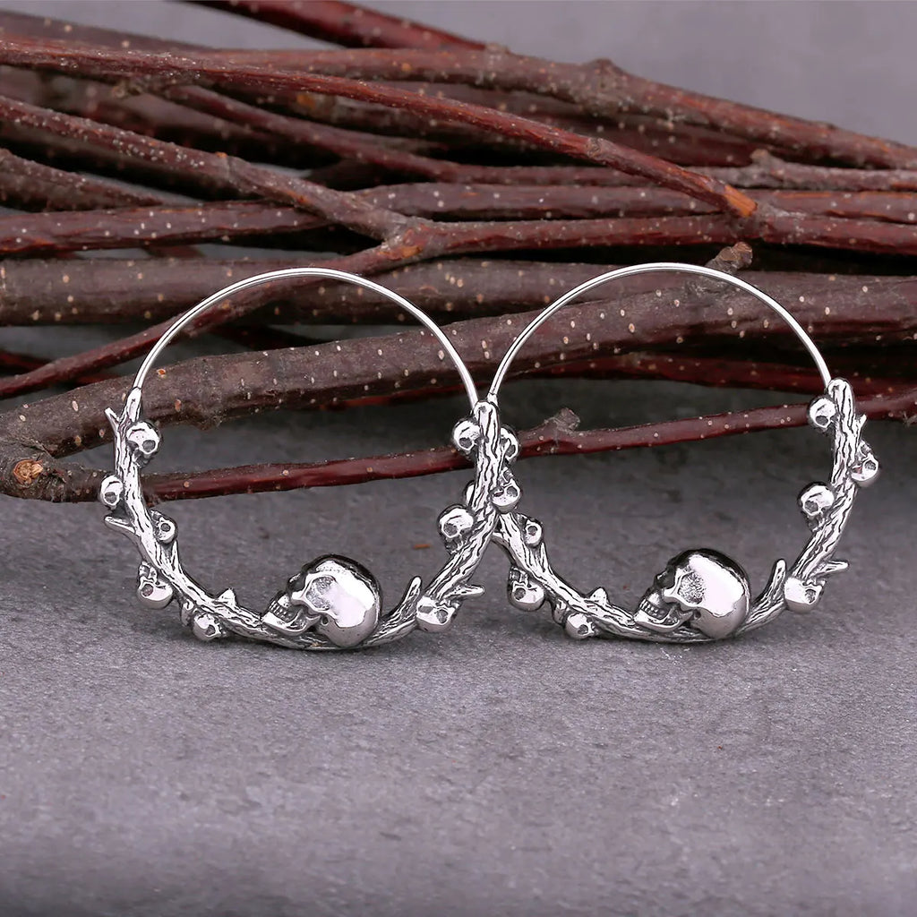 Unique Design Gothic Skull Hoop Earrings Creative Fashion Never Fade Stainless Steel Vintage Punk Hip Hop Earring Jewelry Gift