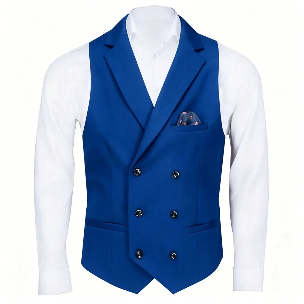 Men Vest Black Solid Double Button With Lapel Waistcoat For Business Wedding Party Banquet Prom Daily Casual Men Suit Vest