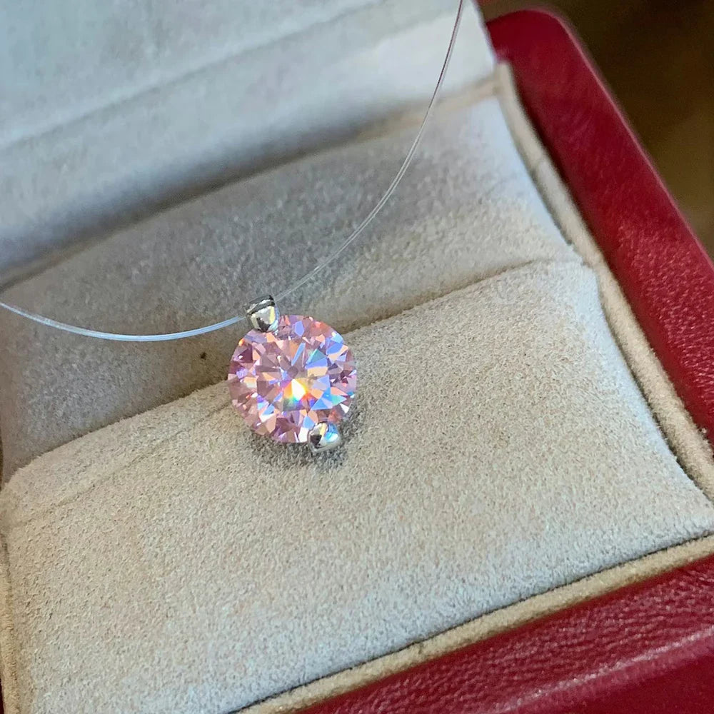0.5-3CT Fishing Line Colorful Moissanite Pendant Necklace for Women  Certified 925 Sterling Silver Sparkling Diamond Necklace