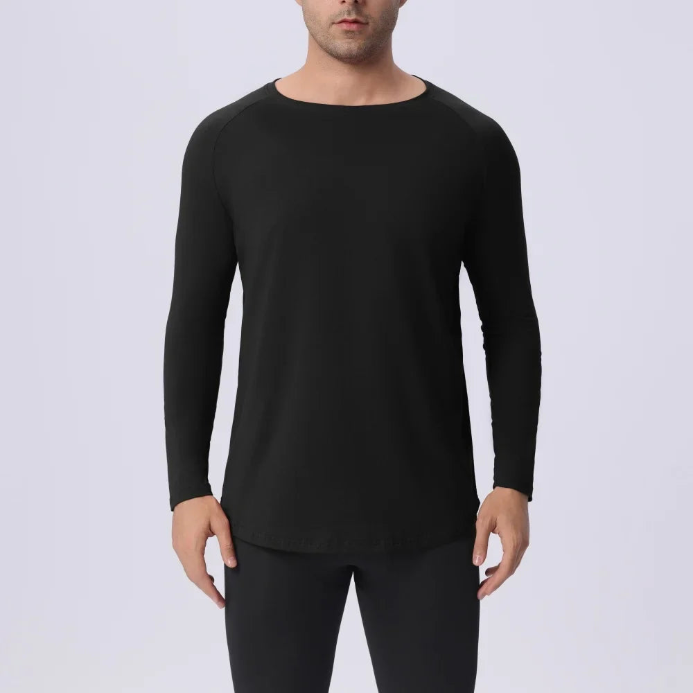 Plain Spring Autunm Cotton Long Sleeve T-shirts Gym Clothing Bodybuilding Fitness Clothing Mens Casual Slim Fit Sports Shirts