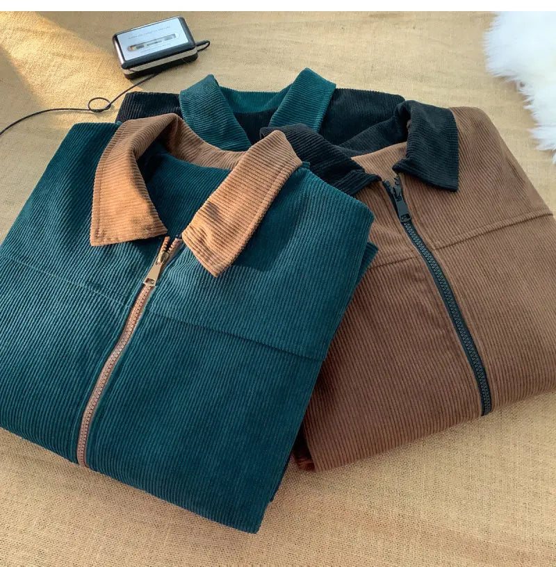 2026 Autumn Corduroy Cargo Jacket For Men Windbreakers Zipper Coats Loose Cargo Outwear Casual Jacket Mens Clothes