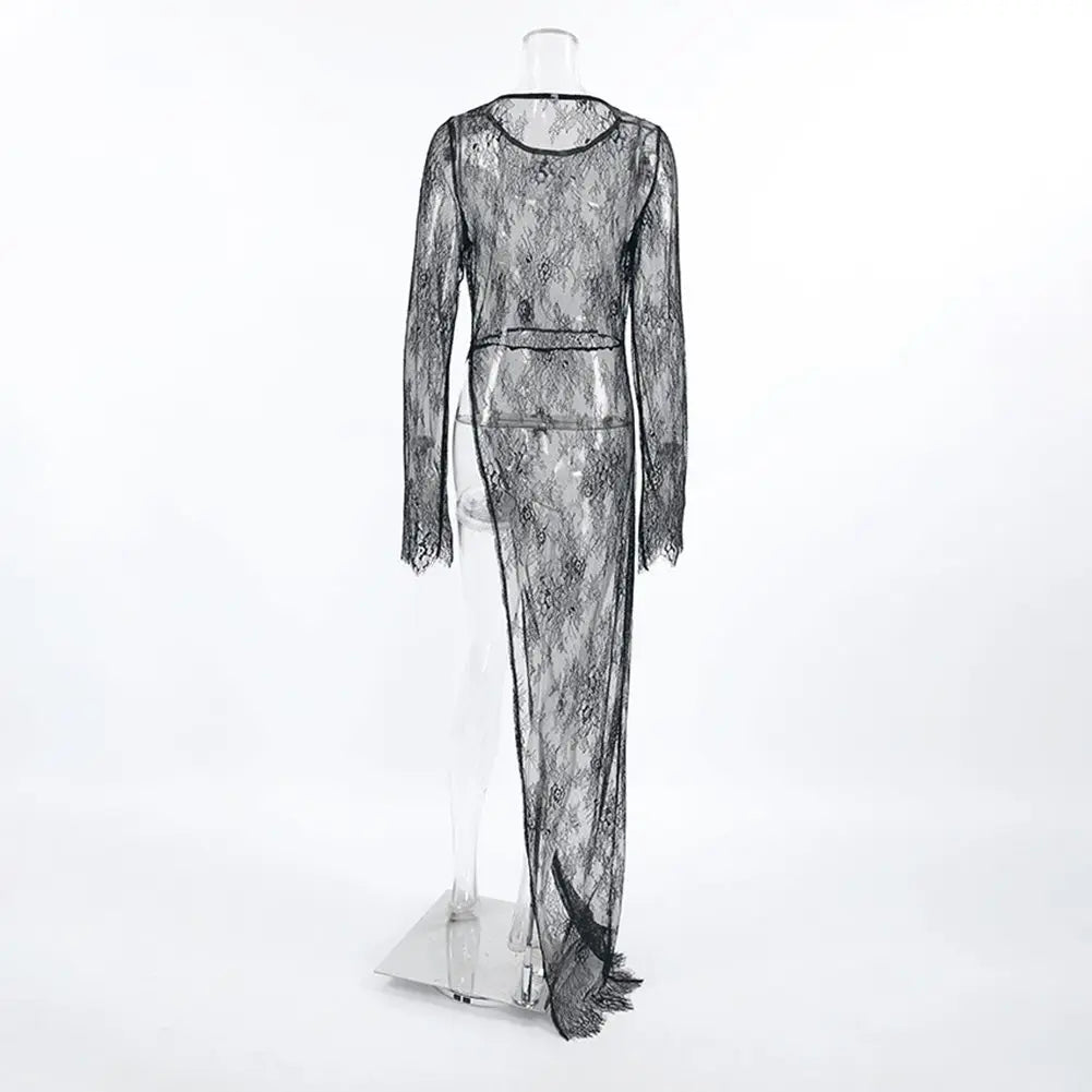 Evening Party Dress Lace Dress High Street Style Black Black Lace Dress Brand New Condition Fashion All-match Dress