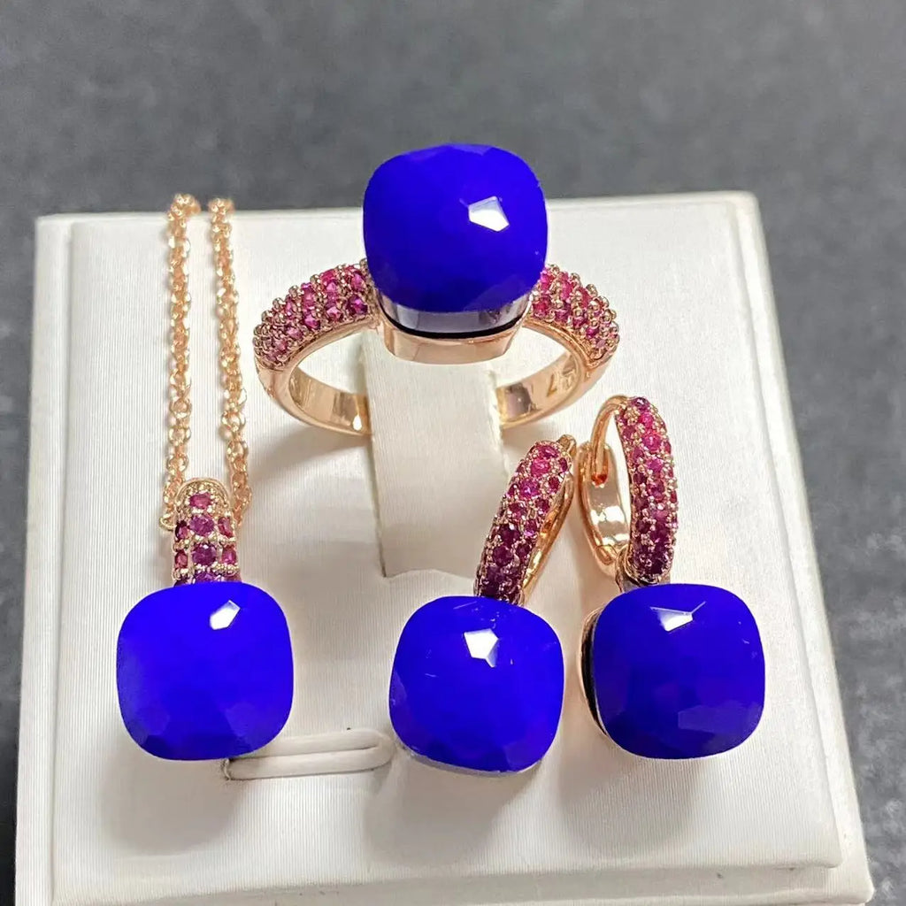 3Pcs/Set Women's Fashion Jewelry Gift Set - Rose Gold Plated Ring Earrings Necklace with Inlay Purple Zircon Crystal
