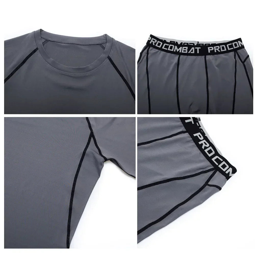 2024 Men's Running Fitness Sportswear Athletic T-Shirt Training Gym Clothes Sports Suits Workout Jogging Rashguard Men's Kit