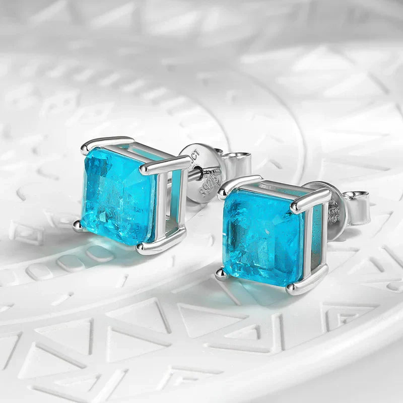 7*7mm emerald Stud Earrings for Women S925 Sterling Silver Lab Paraiba Tourmaline Gemstone Wedding Earrings Fine jewelry